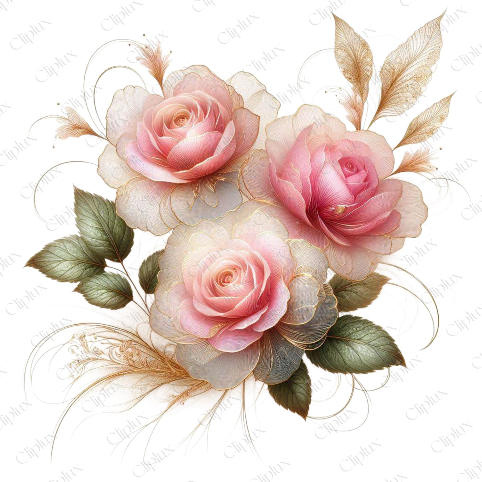 Pink Roses Clip Art Rounded Abstract Pink Roses Clip Art - 21 Exquisite Flower Illustration, Junk ...