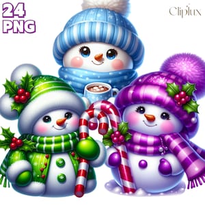 24 PNG Christmas Snowman P1 Clipart , Baby Snowman Collection, Holiday Clipart, Festive Snowman Illustrations, Winter PNG , Commercial Use
