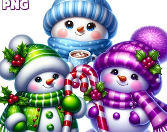 24 PNG Pupazzo di neve di Natale P1 Clipart, Collezione di pupazzi di neve per bambini, Clipart per le vacanze, Illustrazioni di pupazzo di neve festivi, PNG invernali, Uso commerciale