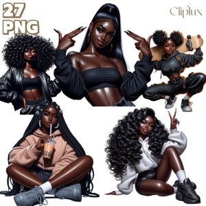 Clipart de Garota Negra (P2) - Pacote com 27 PNG de Cliparts de Garotas Afro, Clipart de Garotas Jeans, Garotas Bonitas, Gráficos de Garotas Elegantes, Uso Comercial