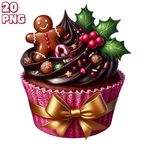 20 PNG Weihnachts Cupcakes P2 Clipart, Weihnachtsdessert, Bäckerei Clipart, Festliche Speisen Illustrationen, Winter Essen PNG, kommerzielle Nutzung
