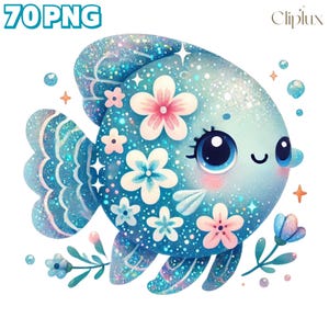 70 PNG Sea Glittery Blue Creatures Clipart, Fische, Sea Life Bundle, Oktopus, Wal, Seestern Illustrationen, Tiere PNG, kommerzielle Nutzung