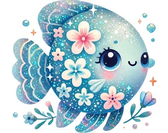 70 PNG Sea Glittery Blue Creatures Clipart , Fish, Sea Life Bundle, Octopus, Whale, Sea Star  Illustrations,  Animals PNG , Commercial Use