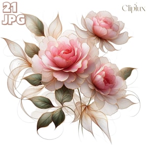 Images clipart abstraites roses roses - 21 illustrations de fleurs exquises, journal indésirable, scrapbooking, fichiers JPG de haute qualité, fabrication de cartes, créations en papier