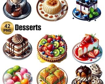 42 PNG Desserts Clipart , Sweet Treats, Chocolate Clipart, Birthday Cake, Baking Clipart, Food Illustrations, Cupcake PNG , Commercial Use