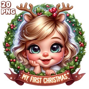 20 PNG Mi primer clipart de Navidad, bebés lindos, clipart de invierno, lindas ilustraciones de niñas y niños de Navidad, clipart de vacaciones PNG, uso comercial