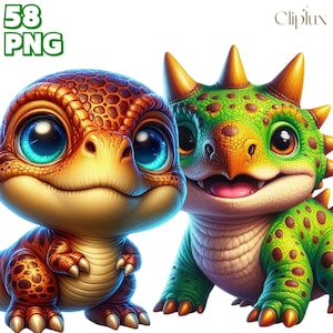 Dinosaurussen PNG Clipart Set - 58 PNG schattig monster Clipart, Fantasy clipart, sprookjesachtige PNG-sublimatie, decor van de kinderkamer, plakboek, ongewenste dagboek