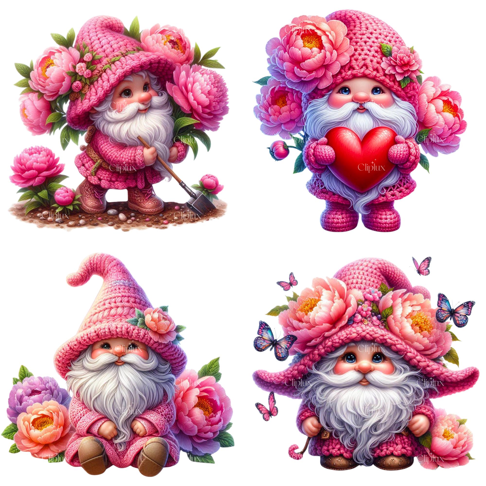 50 PNG Cute Peonie Gnomes Clipart , Flower Gnome, Spring Gnome, Pink ...