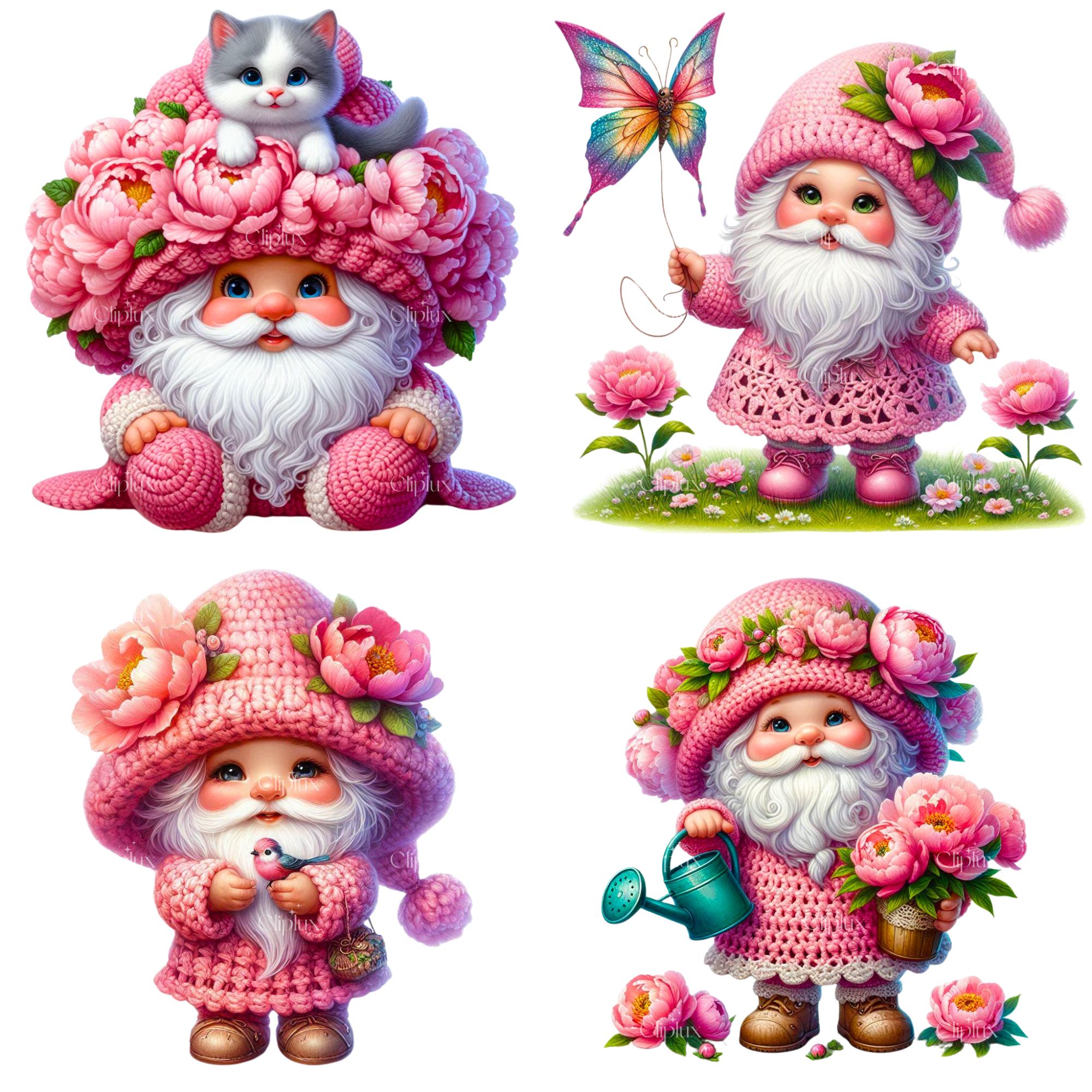 50 PNG Cute Peonie Gnomes Clipart , Flower Gnome, Spring Gnome, Pink ...