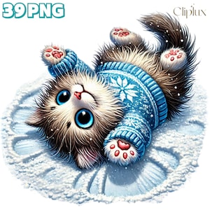 Clipart drôle de chats de Noël 39 PNG, animaux de Noël originaux, père Noël chaton, illustrations de cartes de Noël, bébés chats PNG, usage Commercial