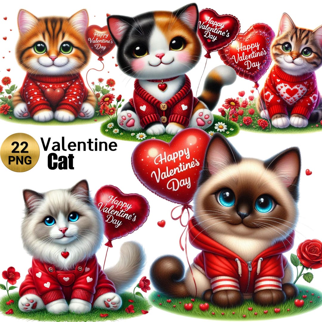 22 PNG Valentine's Day Cat Clipart, Love Cats, Valentine Animals ...