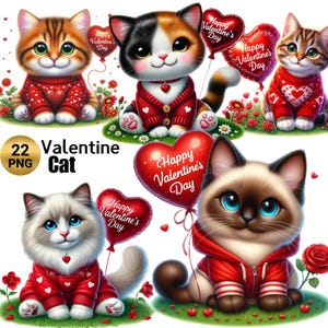 Clipart chat de la Saint-Valentin, chats d'amour, animaux de la Saint-Valentin, graphiques de la Saint-Valentin, sublimation d'amour, fabrication de cartes, usage commercial