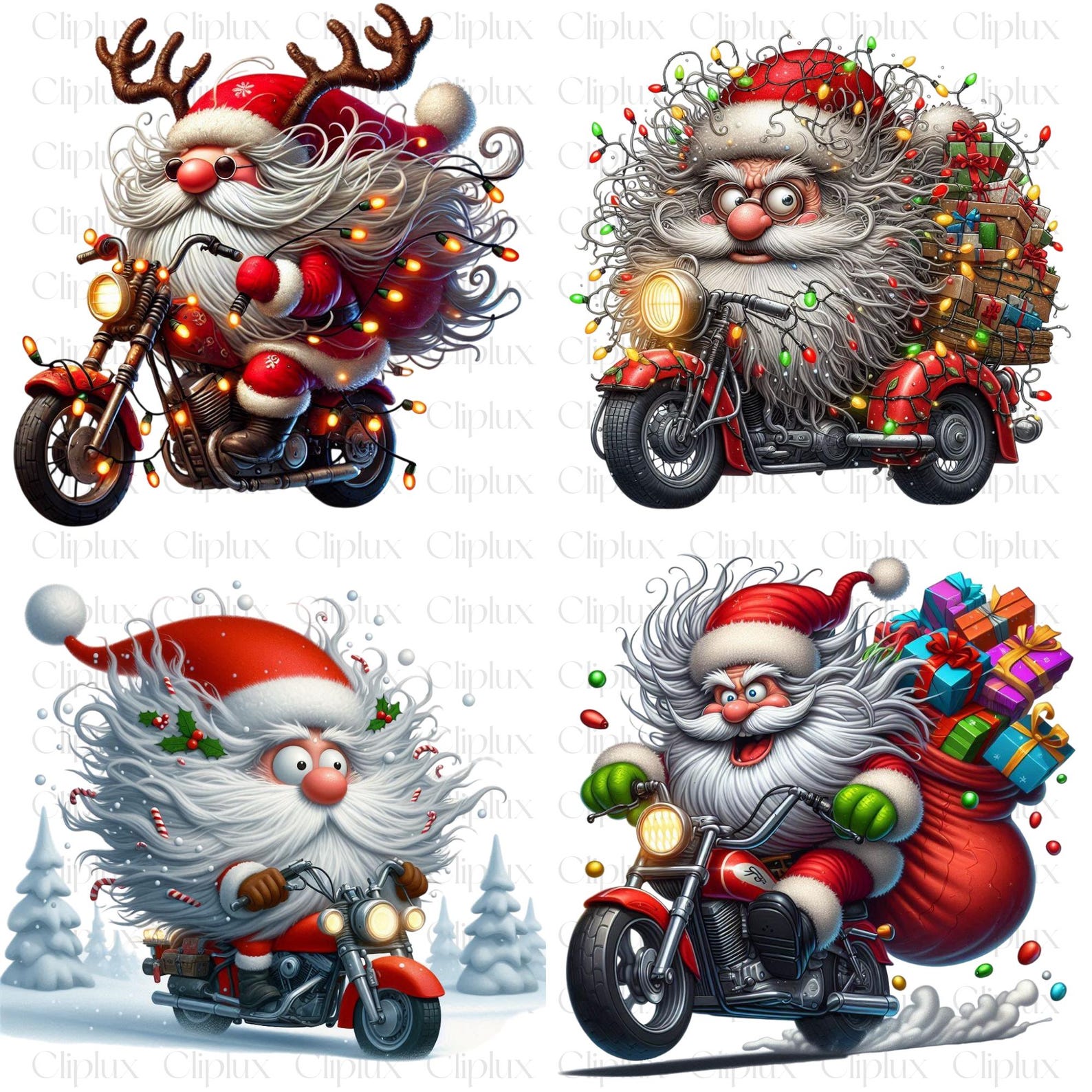 20 PNG Quirky Santa Riding Motorcycle Clipart , Christmas Santa Claus ...