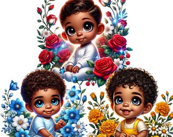 22 PNG Cute Babies in Flowers Clipart ,  Spring Baby, Baby Shower, Nursery Decor, Baby Newborn Illustrations,Flower PNG , Commercial Use