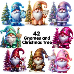 42 PNG Gnomes and Christmas Tree Clipart , Festive Gnomes, Christmas Gnomes, Winter Gnome Illustrations, Christmas PNG , Commercial Use