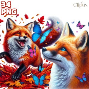 Ensemble de cliparts PNG renard P1 - 34 PNG animaux mignons Clipart, clipart bébé renard des bois, sublimation PNG de conte de fées, décoration de chambre d'enfant, nature imprimables