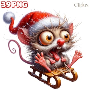 39 PNG Quirky Christmas Mouse P2 Clipart , Christmas Mouse Collection, Mouse With Santa Hat Illustrations, Winter PNG , Commercial Use