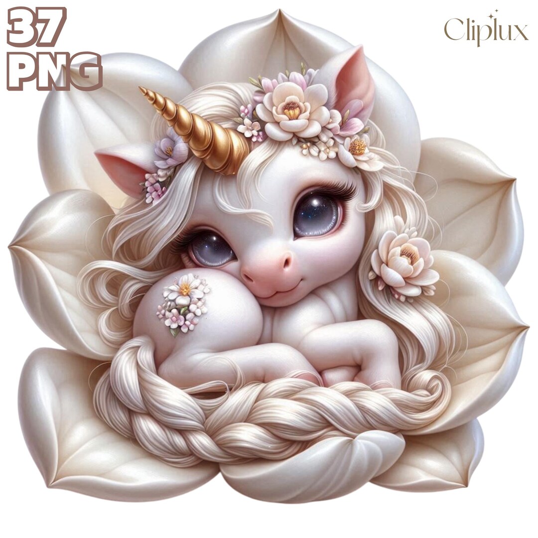 Unicorn in a Flower Bed Clipart - 37 PNG Baby Unicorn, Floral Unicorn ...