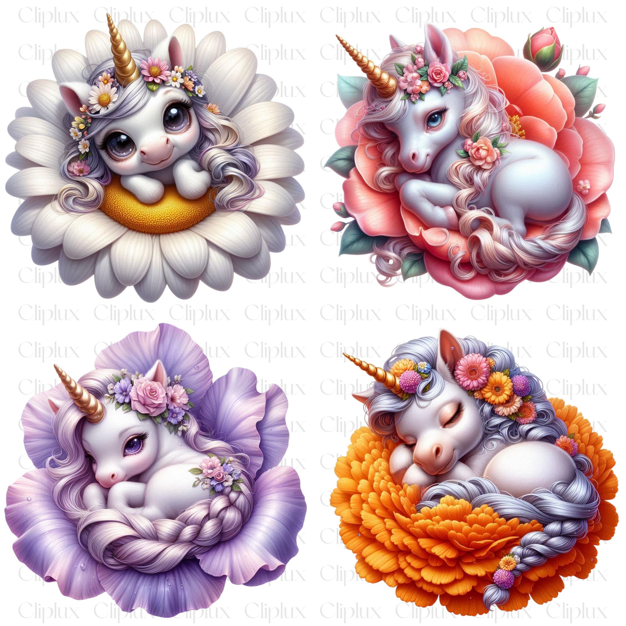 Unicorn in a Flower Bed Clipart - 37 PNG Baby Unicorn, Floral Unicorn ...