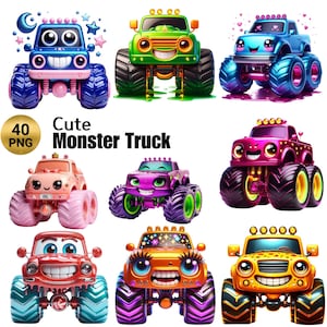 40 PNG かわいいモンスター トラック クリップアート、子供用車 T シャツ デザイン、エクストリーム オフロード車クリップアート イラスト、シャツ PNG、商用利用