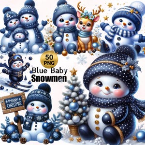 50 PNG Weihnachten Schneemann Clipart, Blaue Baby Schneemann Sammlung, Schneemann Familie, Weihnachtskarte Illustrationen, Winter PNG, kommerzielle Nutzung