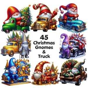 45 Gnomos navideños PNG y camión Clipart, Gnomos festivos, Gnomos navideños, Ilustraciones de gnomos de invierno, PNG navideño, Uso comercial