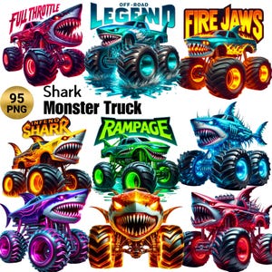 95 PNG Hai Monster Truck Clipart, Extrem Geländewagen Clipart, Monster Truck Bundle Illustrationen, Shirt, Becher PNG, kommerzielle Nutzung