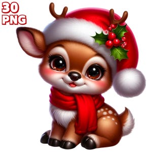 30 PNG Noël renne P2, animaux de Noël, renne du père Noël, illustrations de cartes de Noël, bébé renne PNG, usage Commercial