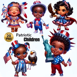 20 PNG enfants patriotiques américains Clipart, Clipart 4 juillet, Memorial Day, Illustrations de la journée des anciens combattants, drapeau américain PNG, usage Commercial