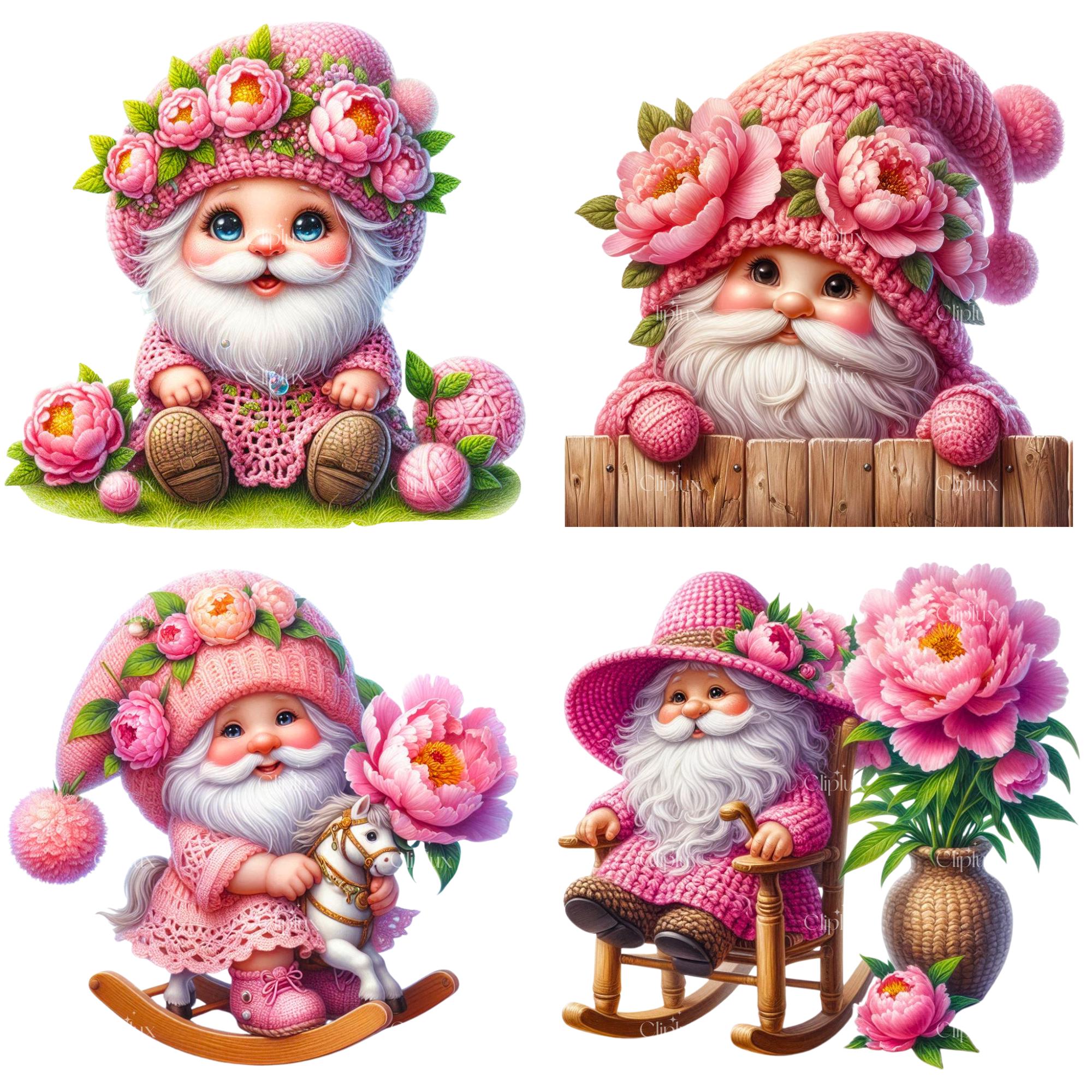 50 PNG Cute Peonie Gnomes Clipart , Flower Gnome, Spring Gnome, Pink ...
