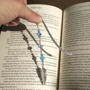 Blue Crystal Feather Bookmark: Beaded Silver Page Marker - Boho Bookish Gift
