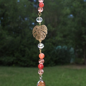 Monstera Leaf Crystal Suncatcher: Boho Rainbow Window Car Charm