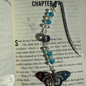Blue Crystal Butterfly Bookmark: Beaded Silver Page Marker