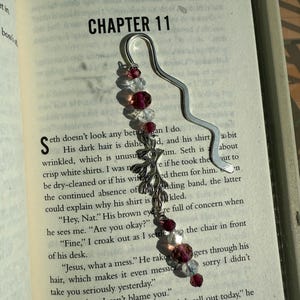 Purple Crystal Flower Bookmark: Beaded Silver Page Marker - Boho Bookish Gift
