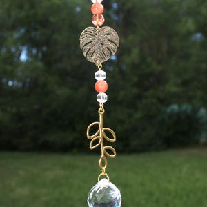 Monstera Leaf Crystal Suncatcher: Boho Rainbow Window Car Charm