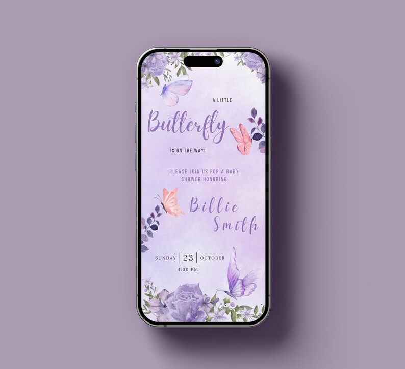 Butterfly Baby Shower Invitation Template, Digital Baby Shower Invite