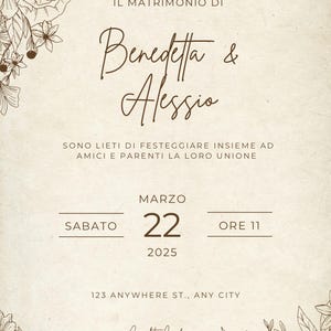 Invito matrimonio color beige con fiori.