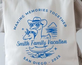 Custom Group Vacation Cotton Tote Bag Personalized Family Trip Natural or Black Travel Bag Gift for Traveling Friends Matching Summer Squad