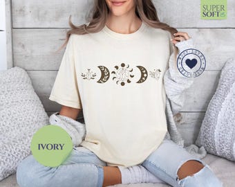 Celestial Shirt Gift for Her Spiritual Astrology Moon T-shirt Women Mystical Moon Phases Tee Vintage Crystal Moon Shirt Astronomy Shirt
