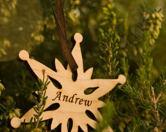 Personalized Snowflakes, Custom-Engrave 5 Names. For Customized Tags, Christmas Tree Ornaments, Wine Glass Charms.