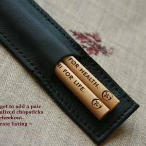 Chopstick Leather Pouch with Personalized Imprinting Option Black or Brown Color. Chopsticks Not Included image 1