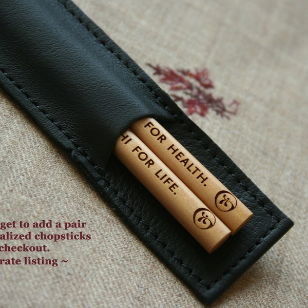 Chopstick Leather Pouch with Personalized Imprinting Option - Black or Brown Color. ***Chopsticks Not Included***