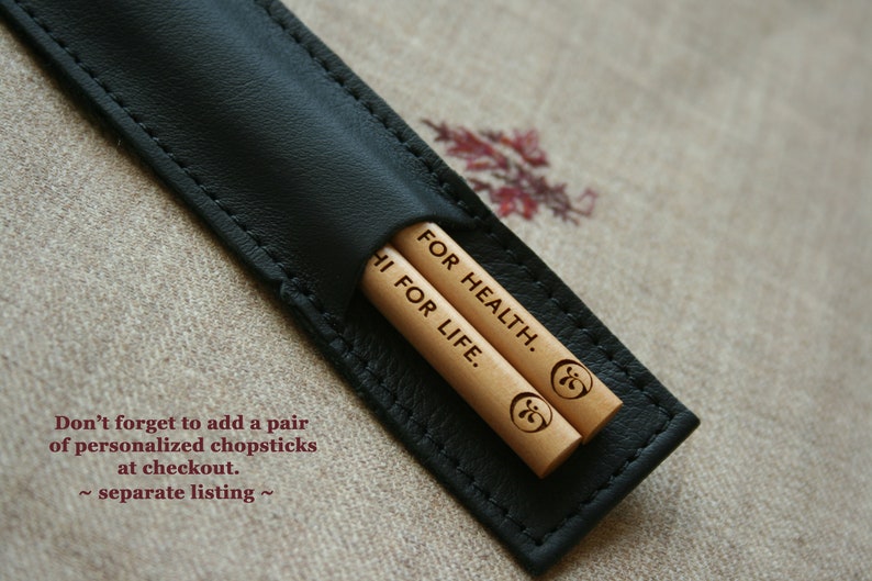 Chopstick Leather Pouch with Personalized Imprinting Option Black or Brown Color. Chopsticks Not Included image 1