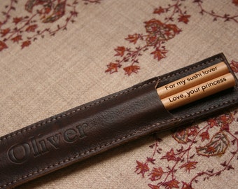 Personalized Maple Chopsticks & Leather Holder ~ This is a Combo (2 items) Listing