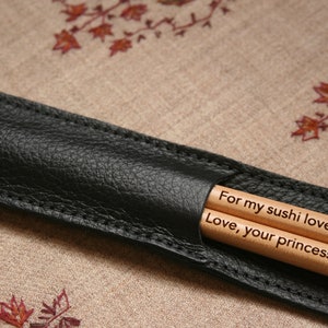 Chopstick Leather Pouch with Personalized Imprinting Option Black or Brown Color. Chopsticks Not Included image 7