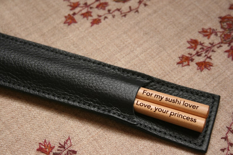 Chopstick Leather Pouch with Personalized Imprinting Option Black or Brown Color. Chopsticks Not Included image 7