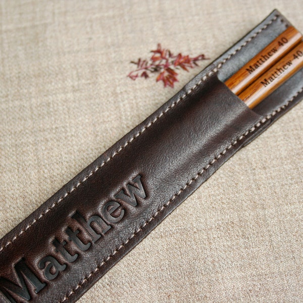 Engraved Brownwood Chopsticks & Leather Holder ~ This is a Combo (2 items) Listing