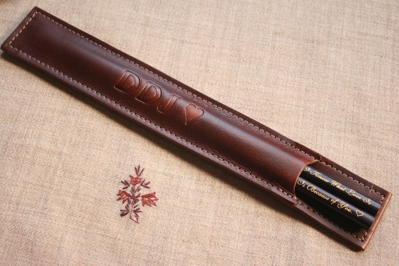 Chopstick Leather Pouch with Personalized Imprinting Option Black or Brown Color. Chopsticks Not Included Brown