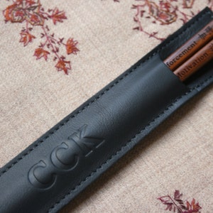 Chopstick Leather Pouch with Personalized Imprinting Option Black or Brown Color. Chopsticks Not Included Black
