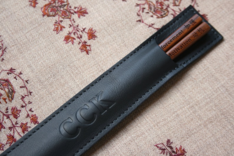 Chopstick Leather Pouch with Personalized Imprinting Option Black or Brown Color. Chopsticks Not Included Black